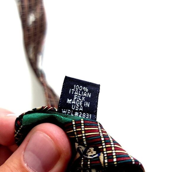 Tommy Hilfiger Green Red Tan Tennis Print Short Wide Silk Tie - Picture 5 of 7